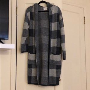 Checkered blue thick hooded cardigan